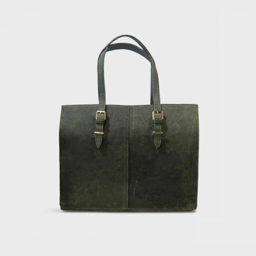 Distressed Olive Buckle Tote Bag